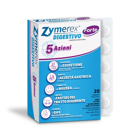 ZYMEREX DIGESTIVO FORTE 20 COMPRESSE MASTICABILI GUSTO MENTACON EDULCORANTI SENZA GLUTINE SENZA LATTOSIO